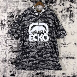 New Ecko Unltd Hoodie Mens Size 4XL Gray White Logo SHORT SLEEVE Y2K Skater